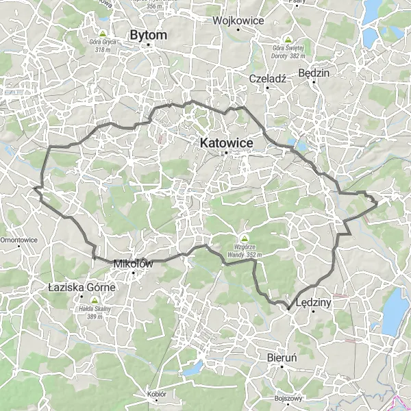 Miniatura mapy "Trasa rowerowa Paniowy - Hałda Kostuchna" - trasy rowerowej w Śląskie, Poland. Wygenerowane przez planer tras rowerowych Tarmacs.app