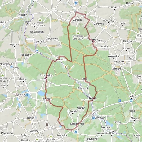 Map miniature of "Gravel Route: Panki to Kuleje" cycling inspiration in Śląskie, Poland. Generated by Tarmacs.app cycling route planner