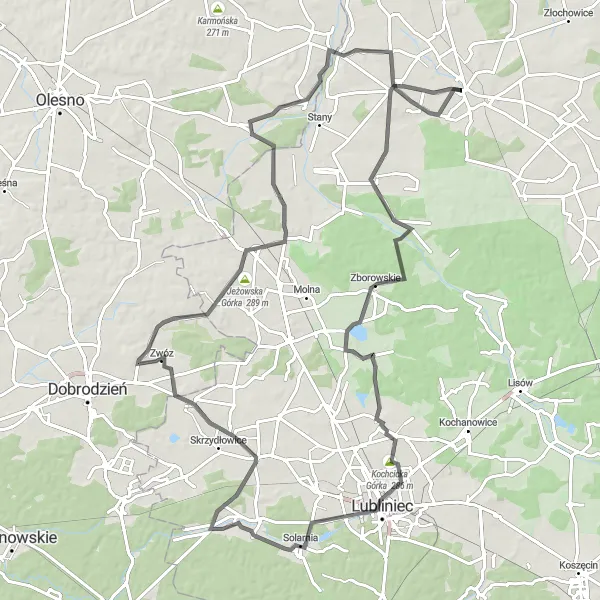 Map miniature of "Road Route: Panki to Sieraków Śląski" cycling inspiration in Śląskie, Poland. Generated by Tarmacs.app cycling route planner