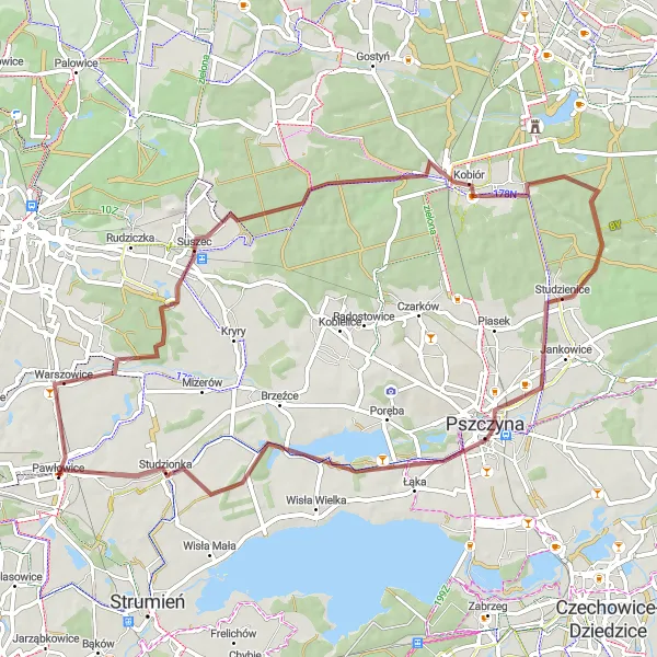 Map miniature of "The Gravel Adventure" cycling inspiration in Śląskie, Poland. Generated by Tarmacs.app cycling route planner