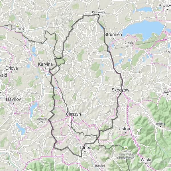 Miniatura mapy "Trasa z Drogomyśla do Ráj" - trasy rowerowej w Śląskie, Poland. Wygenerowane przez planer tras rowerowych Tarmacs.app