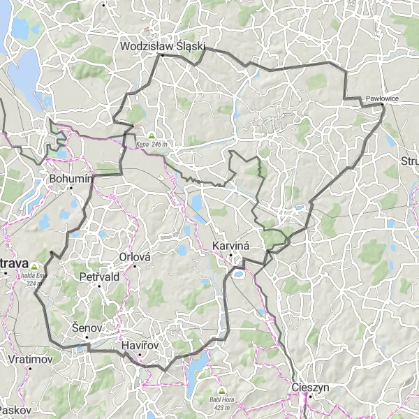 Map miniature of "Exploring the Scenic Roads" cycling inspiration in Śląskie, Poland. Generated by Tarmacs.app cycling route planner