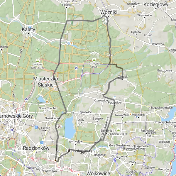 Map miniature of "Discover the Winna Góra and Woźniki Historic Route" cycling inspiration in Śląskie, Poland. Generated by Tarmacs.app cycling route planner