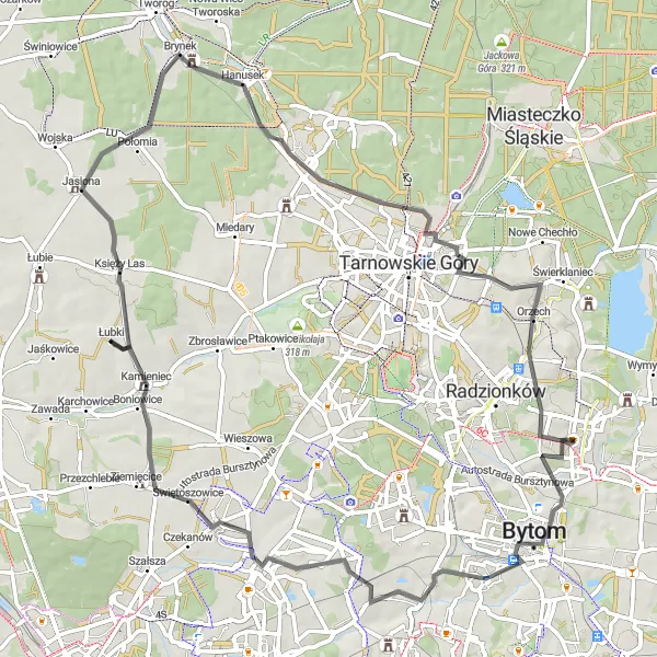 Map miniature of "Exploring the Scenic Roads" cycling inspiration in Śląskie, Poland. Generated by Tarmacs.app cycling route planner