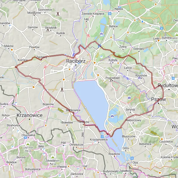 Map miniature of "Gravel Adventure" cycling inspiration in Śląskie, Poland. Generated by Tarmacs.app cycling route planner