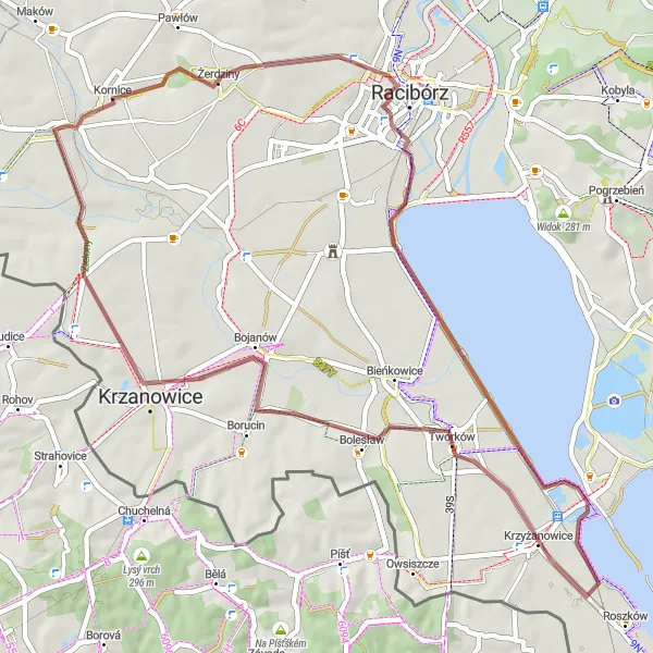 Map miniature of "Rural Gravel Loop" cycling inspiration in Śląskie, Poland. Generated by Tarmacs.app cycling route planner