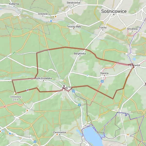 Map miniature of "Exploring Rudy" cycling inspiration in Śląskie, Poland. Generated by Tarmacs.app cycling route planner
