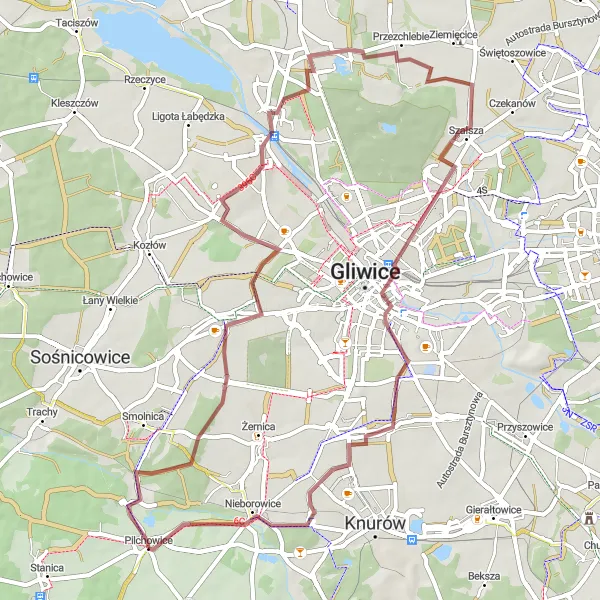 Miniatura mapy "Trasa Gravelowa Pilchowice - Nieborowice" - trasy rowerowej w Śląskie, Poland. Wygenerowane przez planer tras rowerowych Tarmacs.app