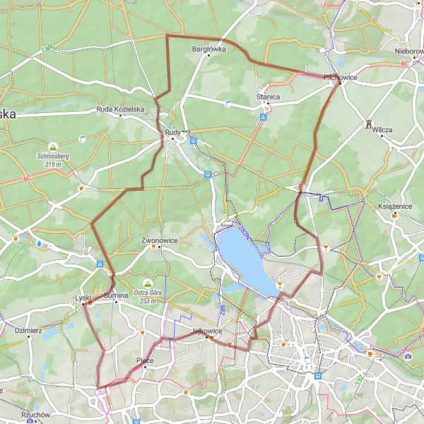 Map miniature of "Orzepowice Adventure Ride" cycling inspiration in Śląskie, Poland. Generated by Tarmacs.app cycling route planner