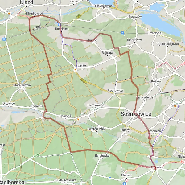 Map miniature of "The Gravel Adventure" cycling inspiration in Śląskie, Poland. Generated by Tarmacs.app cycling route planner