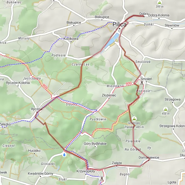Miniatura mapy "Ścieżką Grodziska i Pilicy" - trasy rowerowej w Śląskie, Poland. Wygenerowane przez planer tras rowerowych Tarmacs.app