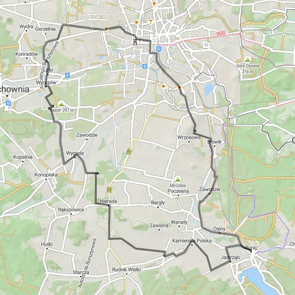 Map miniature of "Jastrząb Circuit" cycling inspiration in Śląskie, Poland. Generated by Tarmacs.app cycling route planner