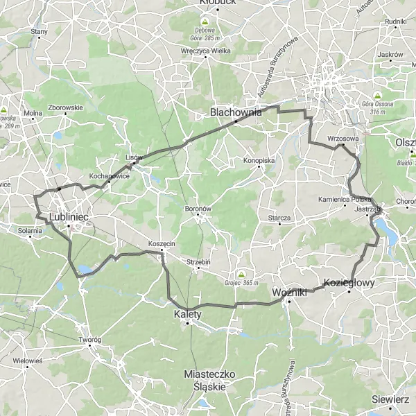 Map miniature of "Historical Road Excursion" cycling inspiration in Śląskie, Poland. Generated by Tarmacs.app cycling route planner