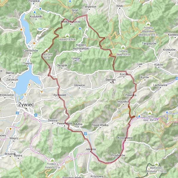Miniatura mapy "Trasa Gravel Przez Beskid Żywiecki" - trasy rowerowej w Śląskie, Poland. Wygenerowane przez planer tras rowerowych Tarmacs.app