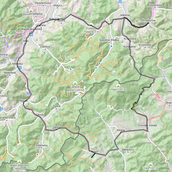 Miniatura mapy "Trasa Szosowa przez Słowację i Beskidy" - trasy rowerowej w Śląskie, Poland. Wygenerowane przez planer tras rowerowych Tarmacs.app