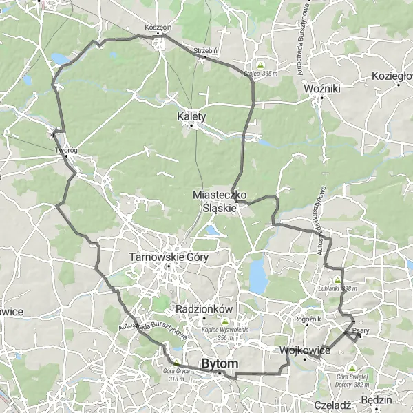 Map miniature of "Psary - Kijowa Loop" cycling inspiration in Śląskie, Poland. Generated by Tarmacs.app cycling route planner