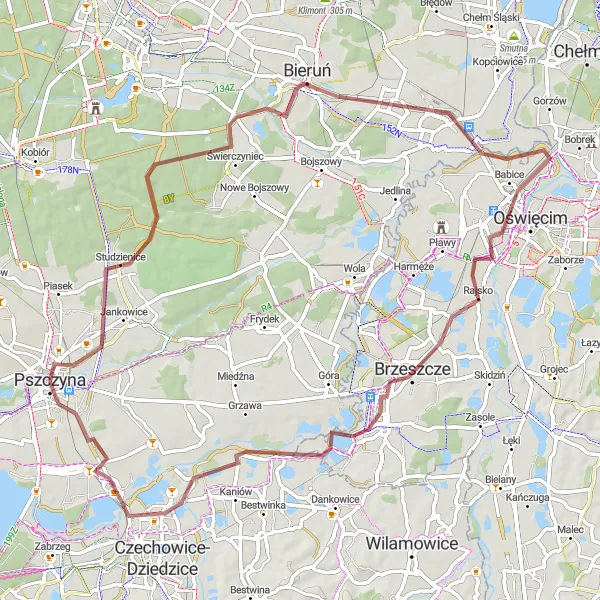 Map miniature of "Cultural and Natural Exploration near Pszczyna" cycling inspiration in Śląskie, Poland. Generated by Tarmacs.app cycling route planner