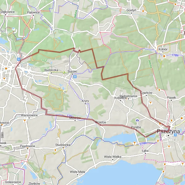 Miniatura mapy "Trasa gravelowa przez Żory, Branica i Pszczynę" - trasy rowerowej w Śląskie, Poland. Wygenerowane przez planer tras rowerowych Tarmacs.app