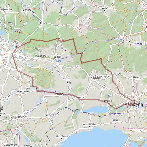 Map miniature of "Gravel Adventure through Silesian Villages" cycling inspiration in Śląskie, Poland. Generated by Tarmacs.app cycling route planner