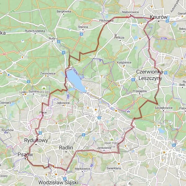 Miniatura mapy "Trasa gravelowa przez Chwałęcice" - trasy rowerowej w Śląskie, Poland. Wygenerowane przez planer tras rowerowych Tarmacs.app