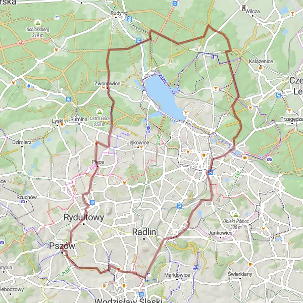 Miniatura mapy "Wycieczka gravelowa w okolicach Pszowa" - trasy rowerowej w Śląskie, Poland. Wygenerowane przez planer tras rowerowych Tarmacs.app