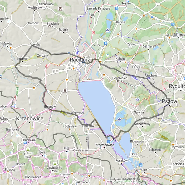 Miniatura mapy "Przejazd w okolicach Pszowa zatrzymując się w Kornowac" - trasy rowerowej w Śląskie, Poland. Wygenerowane przez planer tras rowerowych Tarmacs.app