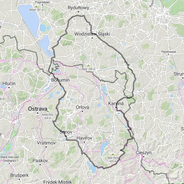 Miniatura mapy "Przejażdżka w okolicach Pszowa z widokiem na Soběšovice" - trasy rowerowej w Śląskie, Poland. Wygenerowane przez planer tras rowerowych Tarmacs.app