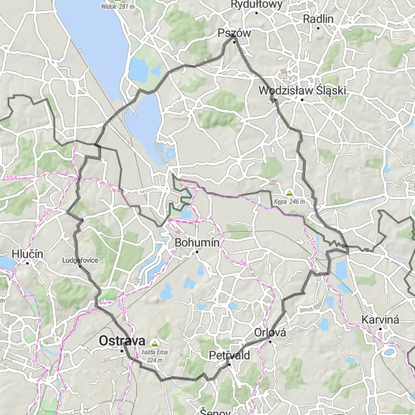 Miniatura mapy "Trasa szosowa do Ludgeřovic" - trasy rowerowej w Śląskie, Poland. Wygenerowane przez planer tras rowerowych Tarmacs.app