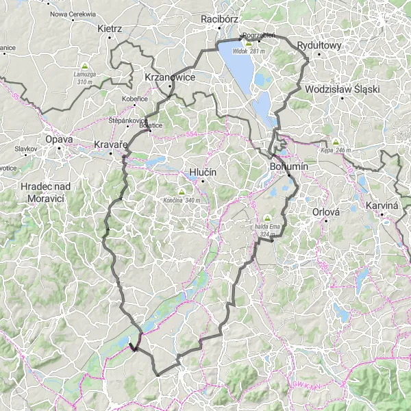 Miniatura mapy "Trasa przez malownicze tereny Pszowa" - trasy rowerowej w Śląskie, Poland. Wygenerowane przez planer tras rowerowych Tarmacs.app