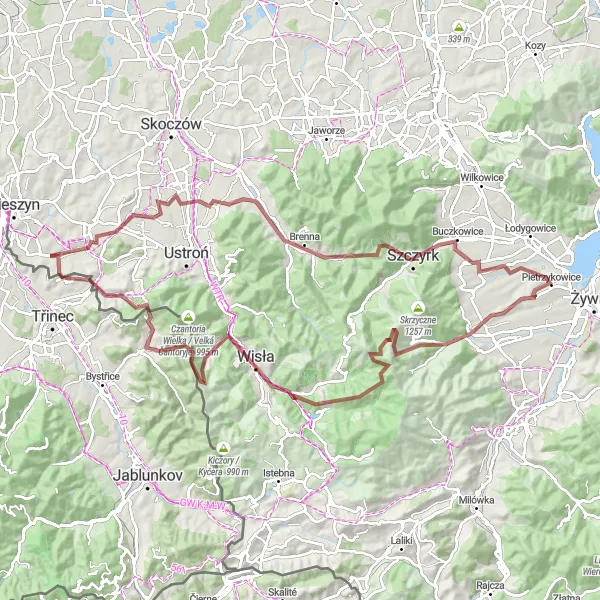 Miniatura mapy "Trasa gravelowa przez Goleszów i Wisłę" - trasy rowerowej w Śląskie, Poland. Wygenerowane przez planer tras rowerowych Tarmacs.app