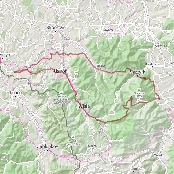 Miniatura mapy "Trasa gravelowa przez Beskid Śląski" - trasy rowerowej w Śląskie, Poland. Wygenerowane przez planer tras rowerowych Tarmacs.app