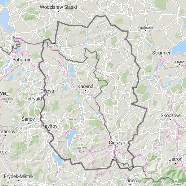 Miniatura mapy "Przejażdżka przez Dolní Lutyně" - trasy rowerowej w Śląskie, Poland. Wygenerowane przez planer tras rowerowych Tarmacs.app