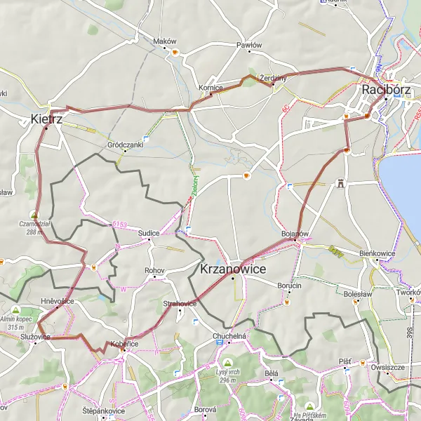 Map miniature of "Gravel Cycling Adventure" cycling inspiration in Śląskie, Poland. Generated by Tarmacs.app cycling route planner