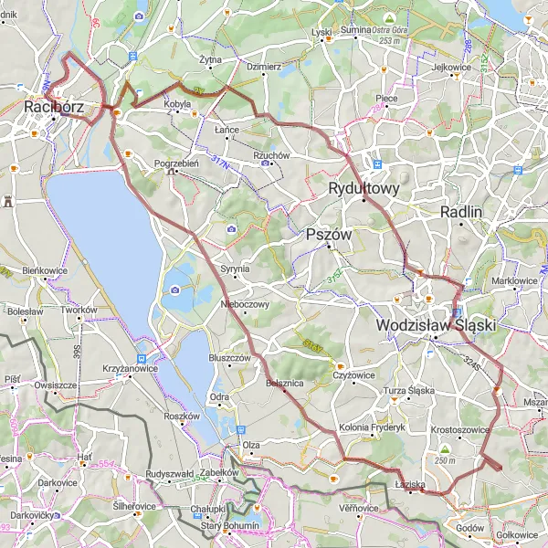 Map miniature of "Racibórz Gravel Adventure" cycling inspiration in Śląskie, Poland. Generated by Tarmacs.app cycling route planner