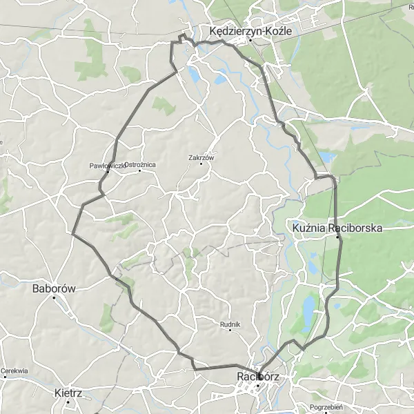 Miniatura mapy "Trasa nad Odrą i wokół Raciborza" - trasy rowerowej w Śląskie, Poland. Wygenerowane przez planer tras rowerowych Tarmacs.app