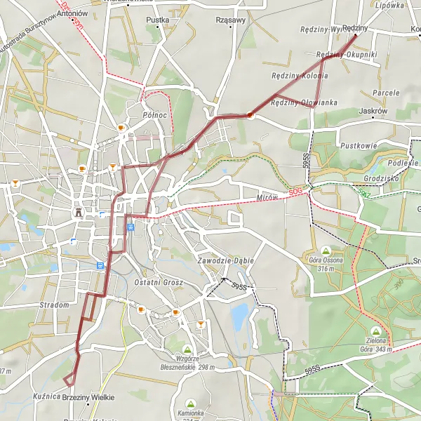 Miniatura mapy "Trasa gravelowa przez Rędziny" - trasy rowerowej w Śląskie, Poland. Wygenerowane przez planer tras rowerowych Tarmacs.app