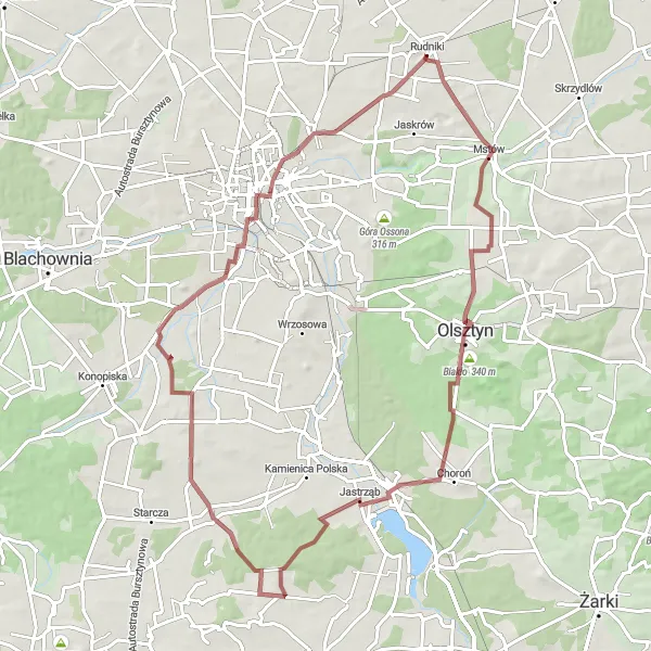 Miniatura mapy "Wycieczka rowerowa po okolicach Rędzin" - trasy rowerowej w Śląskie, Poland. Wygenerowane przez planer tras rowerowych Tarmacs.app