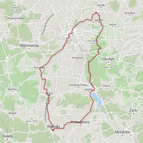 Miniatura mapy "Trasa gravelowa przez Rędziny" - trasy rowerowej w Śląskie, Poland. Wygenerowane przez planer tras rowerowych Tarmacs.app