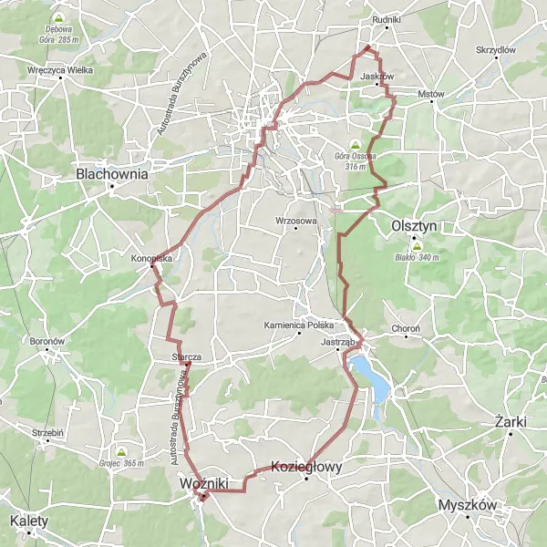 Map miniature of "Wilcza Góra Challenge" cycling inspiration in Śląskie, Poland. Generated by Tarmacs.app cycling route planner