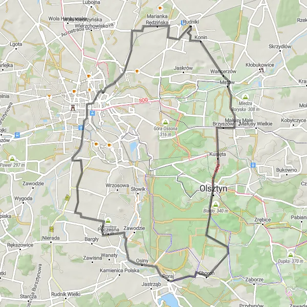 Miniatura mapy "Przejażdżka w okolicach Rędzin" - trasy rowerowej w Śląskie, Poland. Wygenerowane przez planer tras rowerowych Tarmacs.app