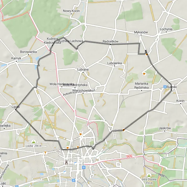 Map miniature of "Rędziny Loop" cycling inspiration in Śląskie, Poland. Generated by Tarmacs.app cycling route planner