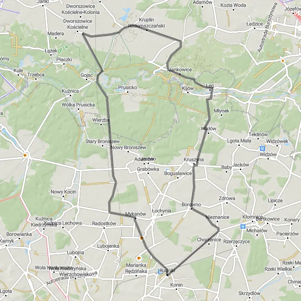 Map miniature of "Rudniki - Rędziny Loop" cycling inspiration in Śląskie, Poland. Generated by Tarmacs.app cycling route planner