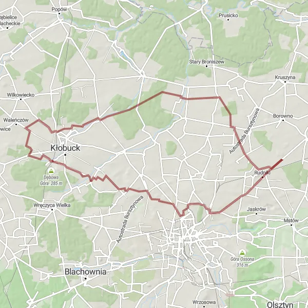 Map miniature of "Gravel Route from Rudniki to Stary Kocin and Rędziny" cycling inspiration in Śląskie, Poland. Generated by Tarmacs.app cycling route planner
