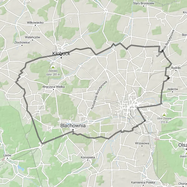 Map miniature of "Rędziny Loop" cycling inspiration in Śląskie, Poland. Generated by Tarmacs.app cycling route planner