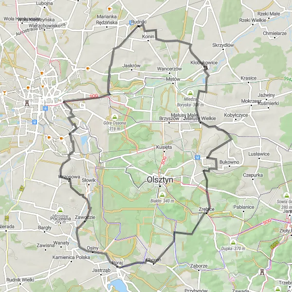 Map miniature of "Mountainous Challenge" cycling inspiration in Śląskie, Poland. Generated by Tarmacs.app cycling route planner