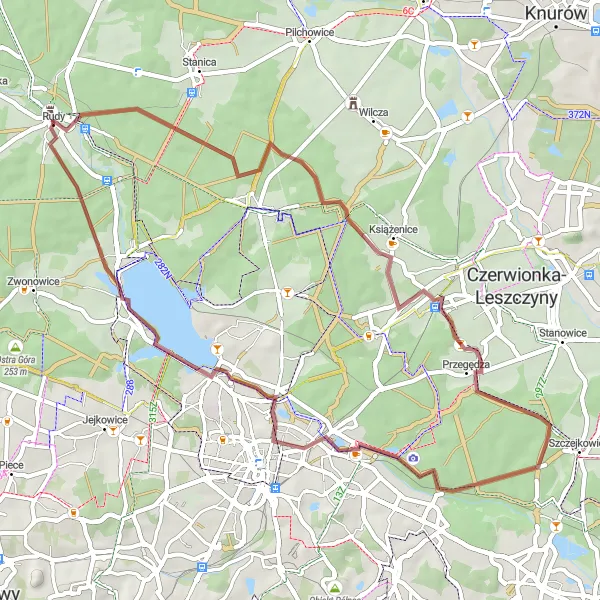Map miniature of "Historical and Natural Gems Gravel Route" cycling inspiration in Śląskie, Poland. Generated by Tarmacs.app cycling route planner