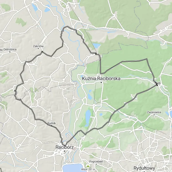 Miniatura mapy "Trasa rowerowa z Rudy do Rudy przez Bełk i Solarnia" - trasy rowerowej w Śląskie, Poland. Wygenerowane przez planer tras rowerowych Tarmacs.app