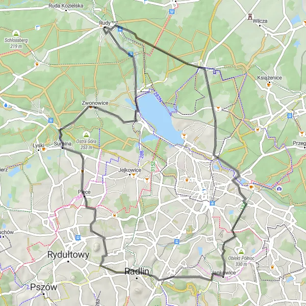 Map miniature of "Wielopole to Sumina Road Challenge" cycling inspiration in Śląskie, Poland. Generated by Tarmacs.app cycling route planner