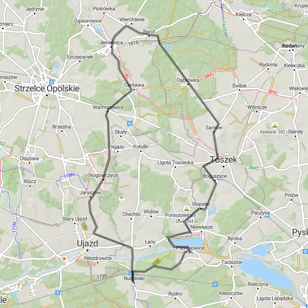 Map miniature of "The Hills and Woods of Centawa" cycling inspiration in Śląskie, Poland. Generated by Tarmacs.app cycling route planner