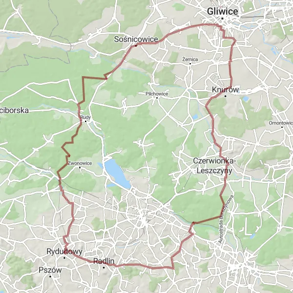 Map miniature of "Gravel Adventure" cycling inspiration in Śląskie, Poland. Generated by Tarmacs.app cycling route planner